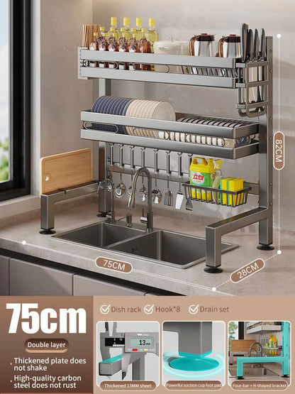 Stainless Steel DoubleLayer Kitchen Sink Dish Draining Shelf 20