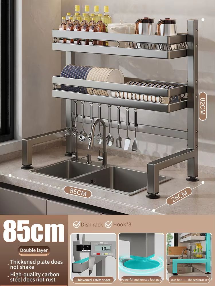 Stainless Steel DoubleLayer Kitchen Sink Dish Draining Shelf 21