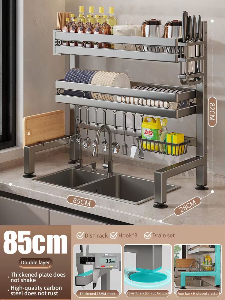 Stainless Steel DoubleLayer Kitchen Sink Dish Draining Shelf 22