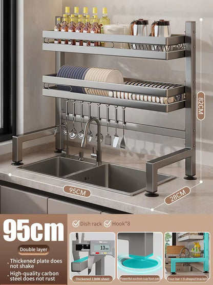 Stainless Steel DoubleLayer Kitchen Sink Dish Draining Shelf 23