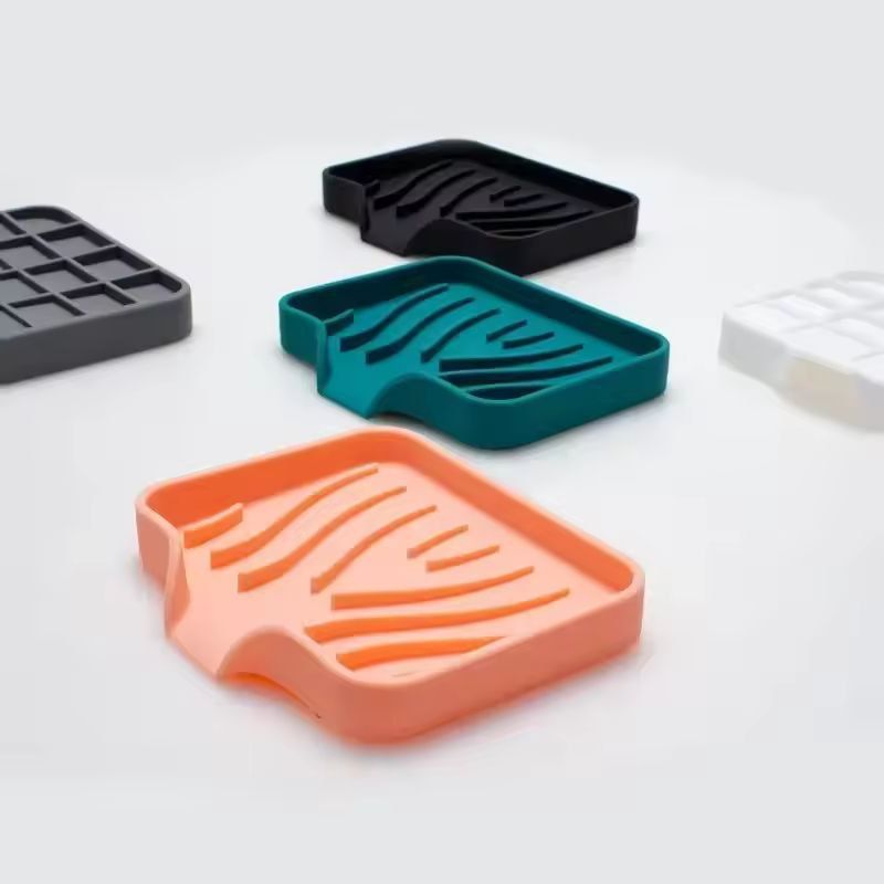 Silicone SelfDraining Soap Tray  Compact Soap  Sponge Holder For Bathroom  Kitchen 5