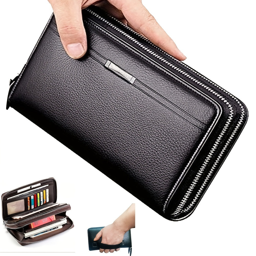 Long Leather Wallet, Business Handbag Phone Card Holder Case, Gift for Husband