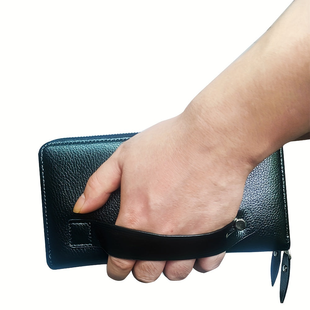Long Leather Wallet, Business Handbag Phone Card Holder Case, Gift for Husband