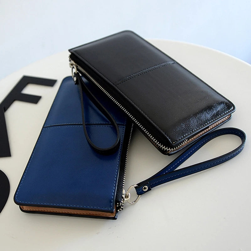 Vintage PU Leather Clutch Wallet for Women, Large Capacity Phone Purse, Ladies Wristband Card Holder Pouch Bag