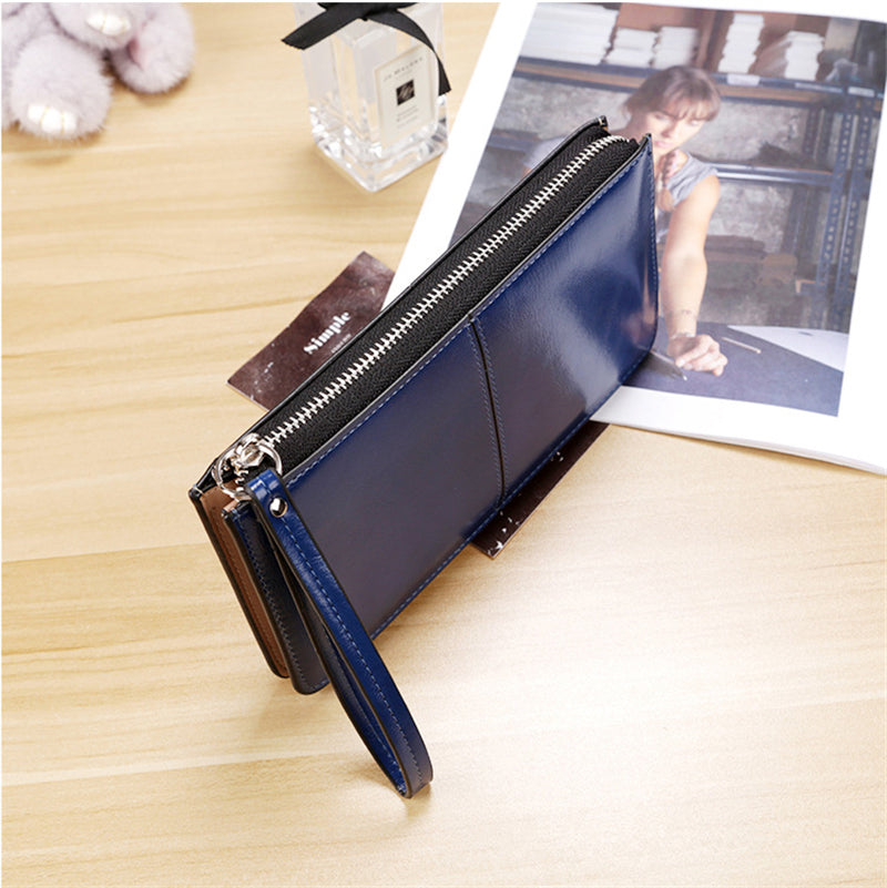 Vintage PU Leather Clutch Wallet For Women Large Capacity Phone Purse Ladies Wristband Card Holder  2