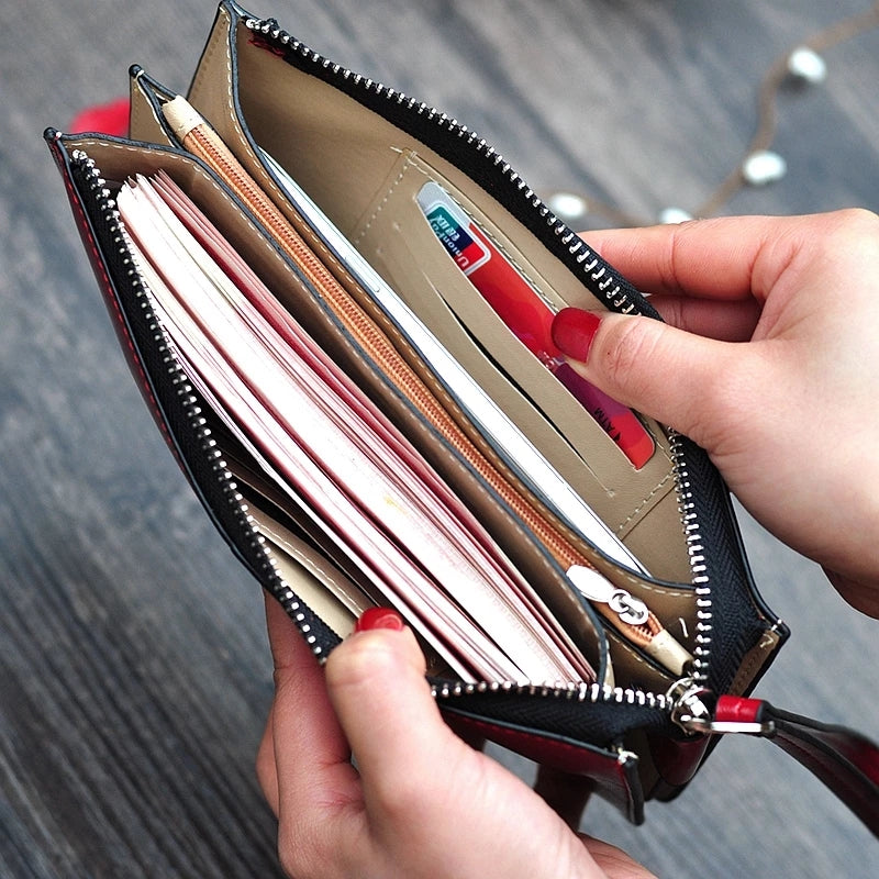 Vintage PU Leather Clutch Wallet For Women Large Capacity Phone Purse Ladies Wristband Card Holder  3