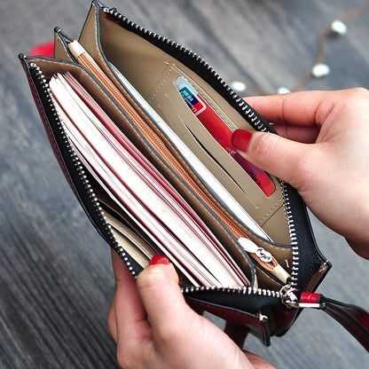 Vintage PU Leather Clutch Wallet For Women Large Capacity Phone Purse Ladies Wristband Card Holder  3
