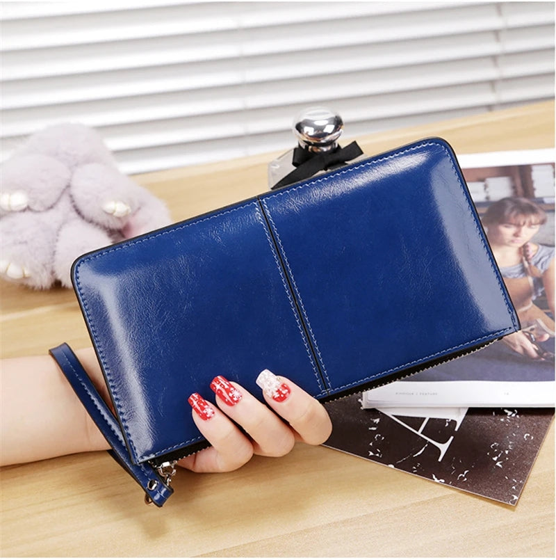 Vintage PU Leather Clutch Wallet For Women Large Capacity Phone Purse Ladies Wristband Card Holder  5
