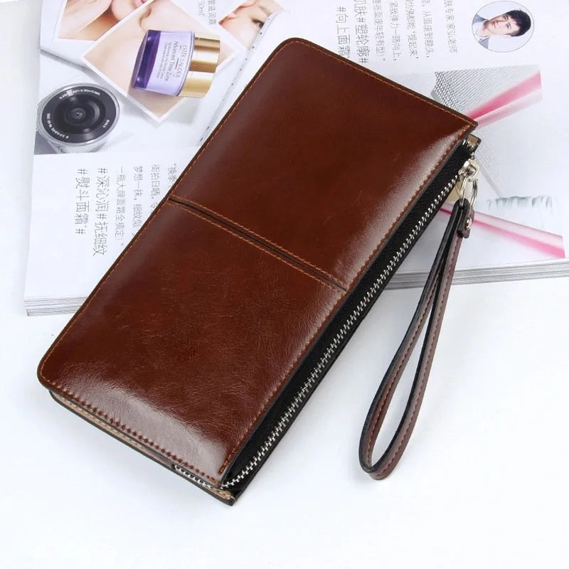 Vintage PU Leather Clutch Wallet For Women Large Capacity Phone Purse Ladies Wristband Card Holder  7