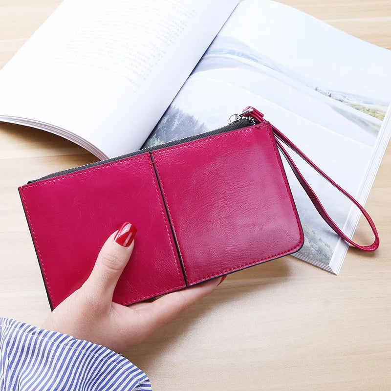 Vintage PU Leather Clutch Wallet For Women Large Capacity Phone Purse Ladies Wristband Card Holder  8