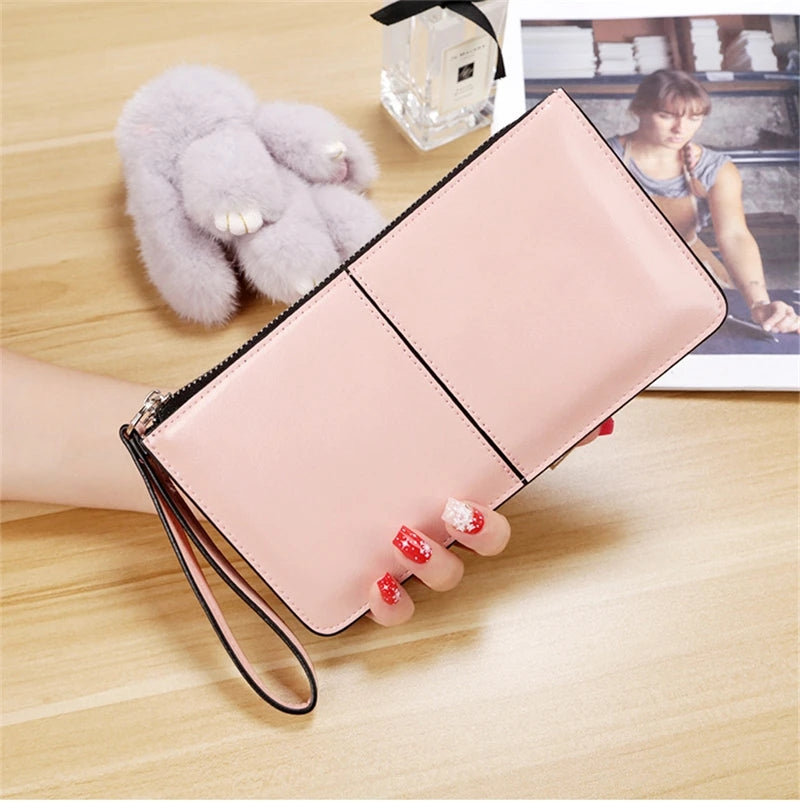 Vintage PU Leather Clutch Wallet For Women Large Capacity Phone Purse Ladies Wristband Card Holder  9