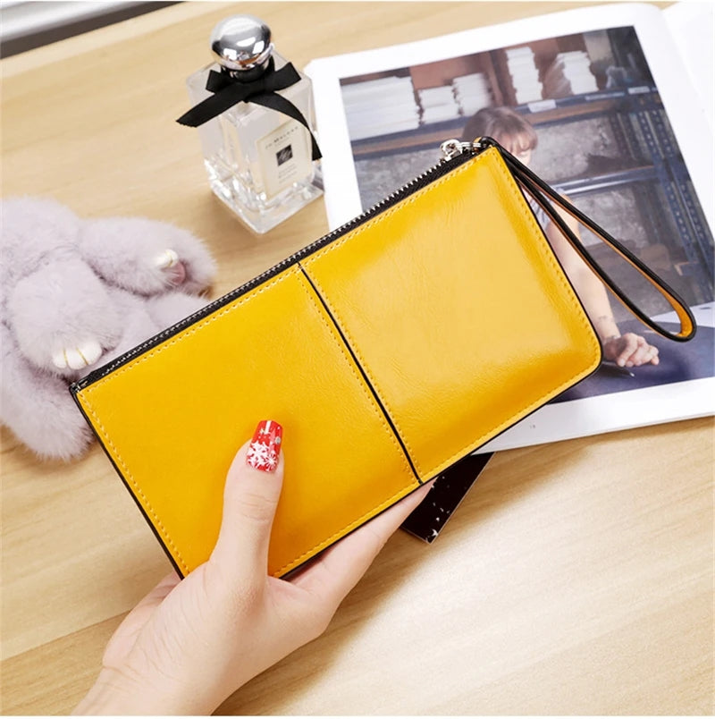 Vintage PU Leather Clutch Wallet For Women Large Capacity Phone Purse Ladies Wristband Card Holder  10