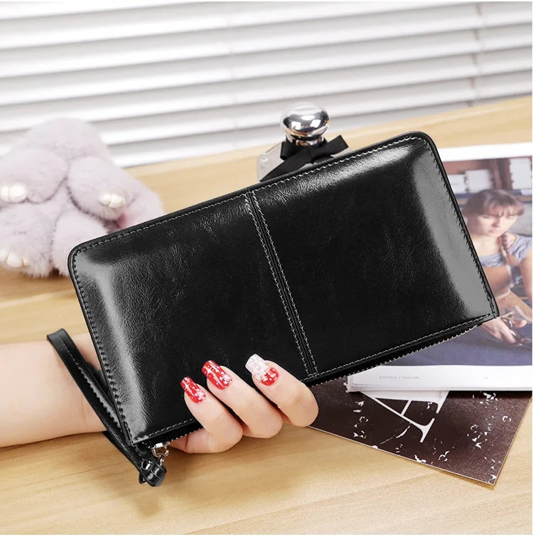 Vintage PU Leather Clutch Wallet For Women Large Capacity Phone Purse Ladies Wristband Card Holder  11