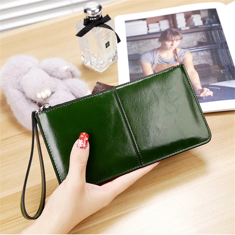 Vintage PU Leather Clutch Wallet For Women Large Capacity Phone Purse Ladies Wristband Card Holder  12
