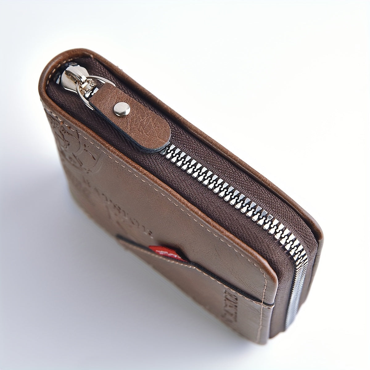 Short Male Card Holder Wallet, PU Wax Oil Skin Purse, Zipper Around Coin Purse