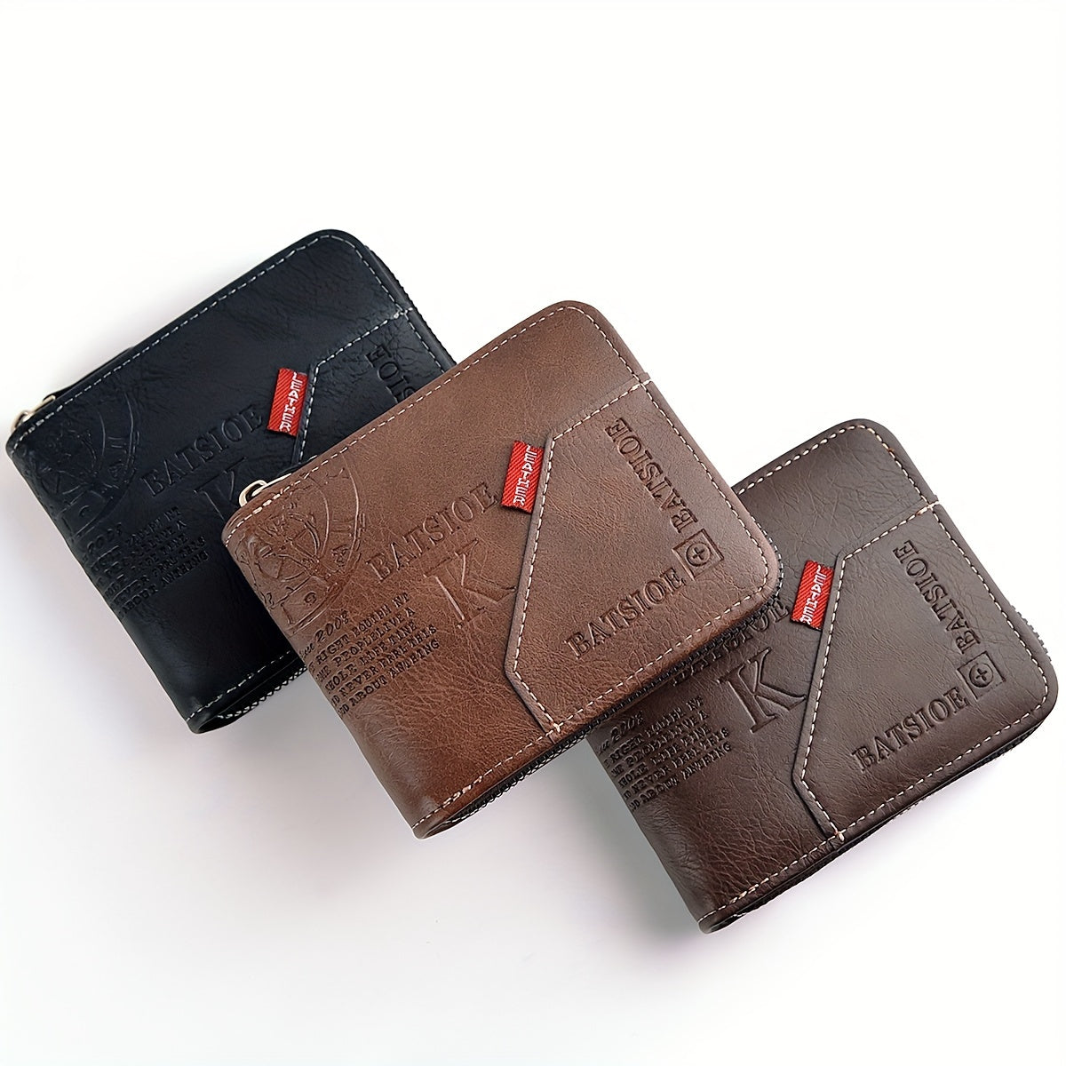 Short Male Card Holder Wallet, PU Wax Oil Skin Purse, Zipper Around Coin Purse