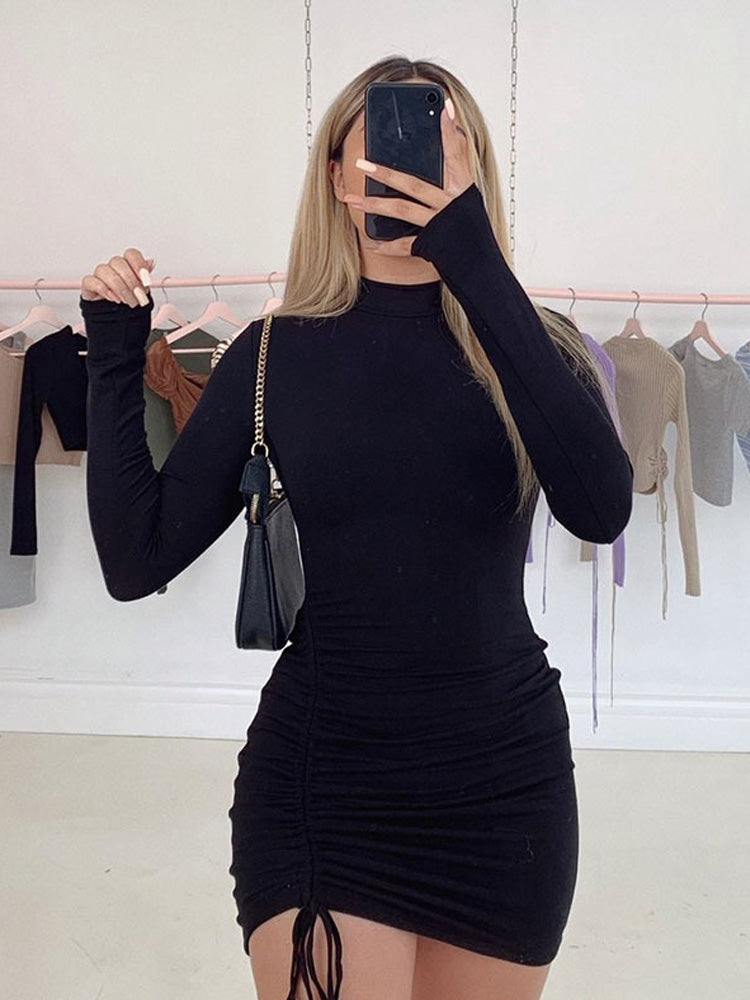 Stretchy Black Bandage Mini Dress Turtleneck Autumn Party Mini Dresses Autumn Black Skinny Stretchy Party Vestidos