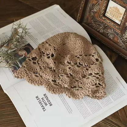 Cotton Crochet Mesh Beret  Lightweight HollowOut Knit Cap For Stylish Comfort 9
