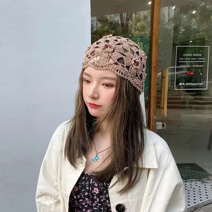Cotton Crochet Mesh Beret  Lightweight HollowOut Knit Cap For Stylish Comfort 2