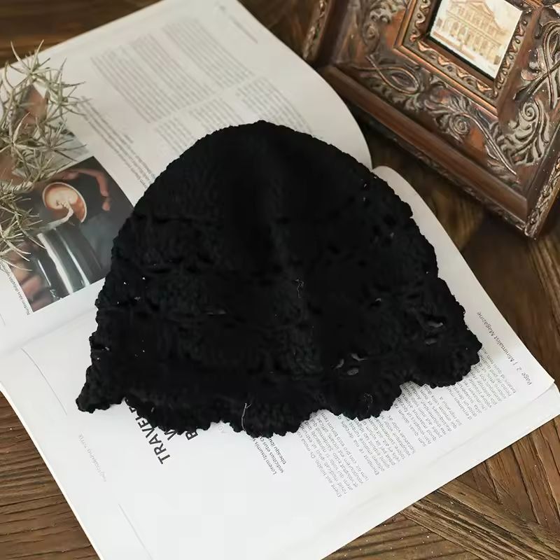 Cotton Crochet Mesh Beret  Lightweight HollowOut Knit Cap For Stylish Comfort 5
