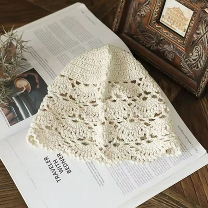 Cotton Crochet Mesh Beret  Lightweight HollowOut Knit Cap For Stylish Comfort 6