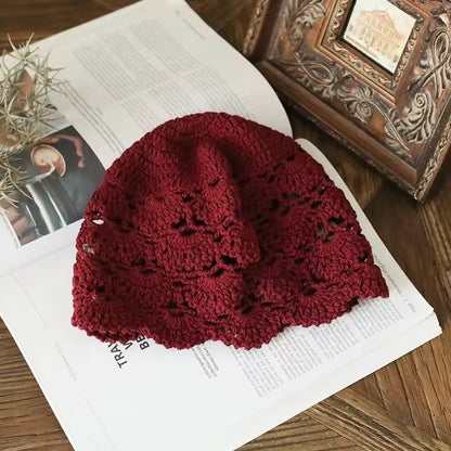 Cotton Crochet Mesh Beret  Lightweight HollowOut Knit Cap For Stylish Comfort 7