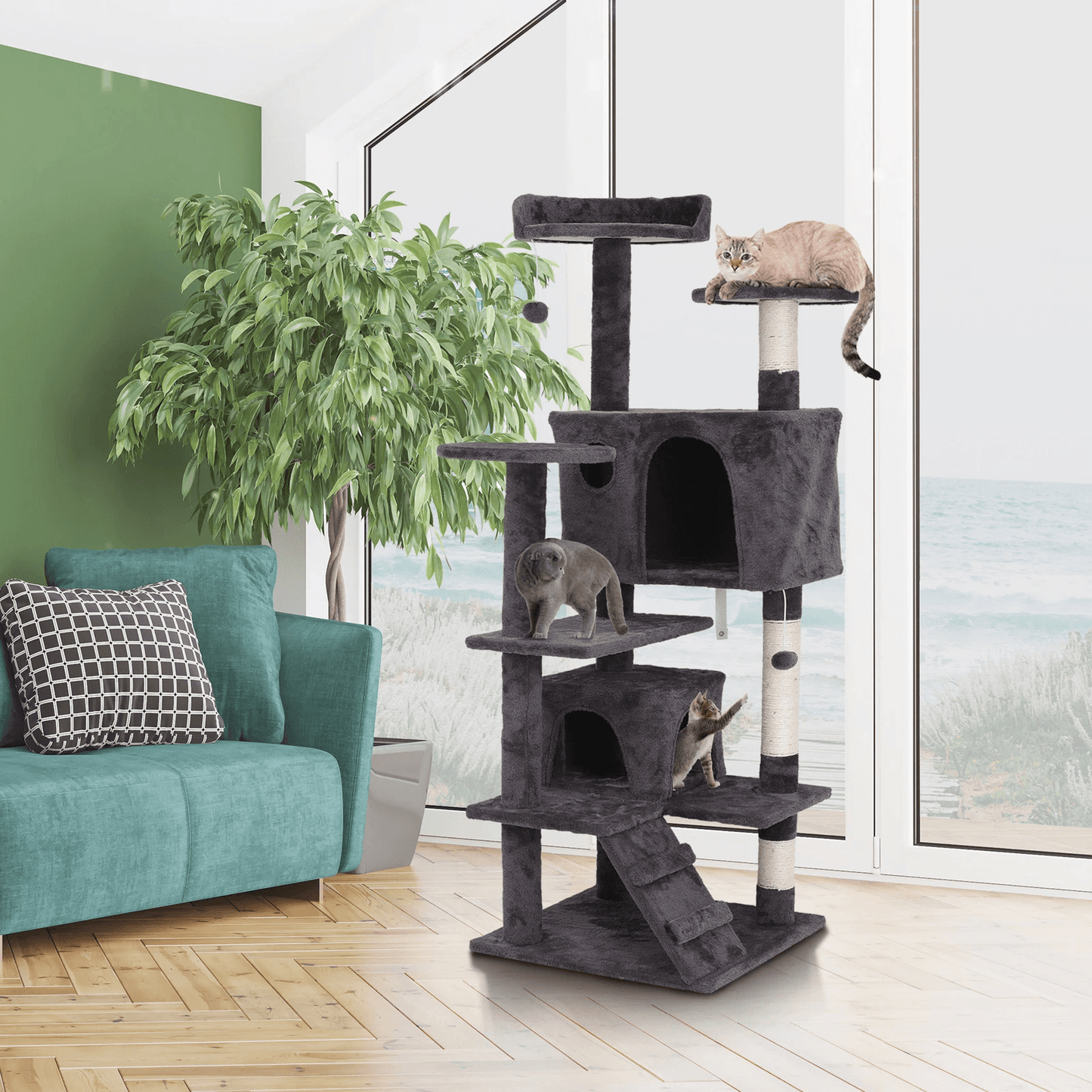 Sturdy Cat Tree Tower Activity Center Large Playing Condo House For Rest Multi Level Sisal Scratchi 4