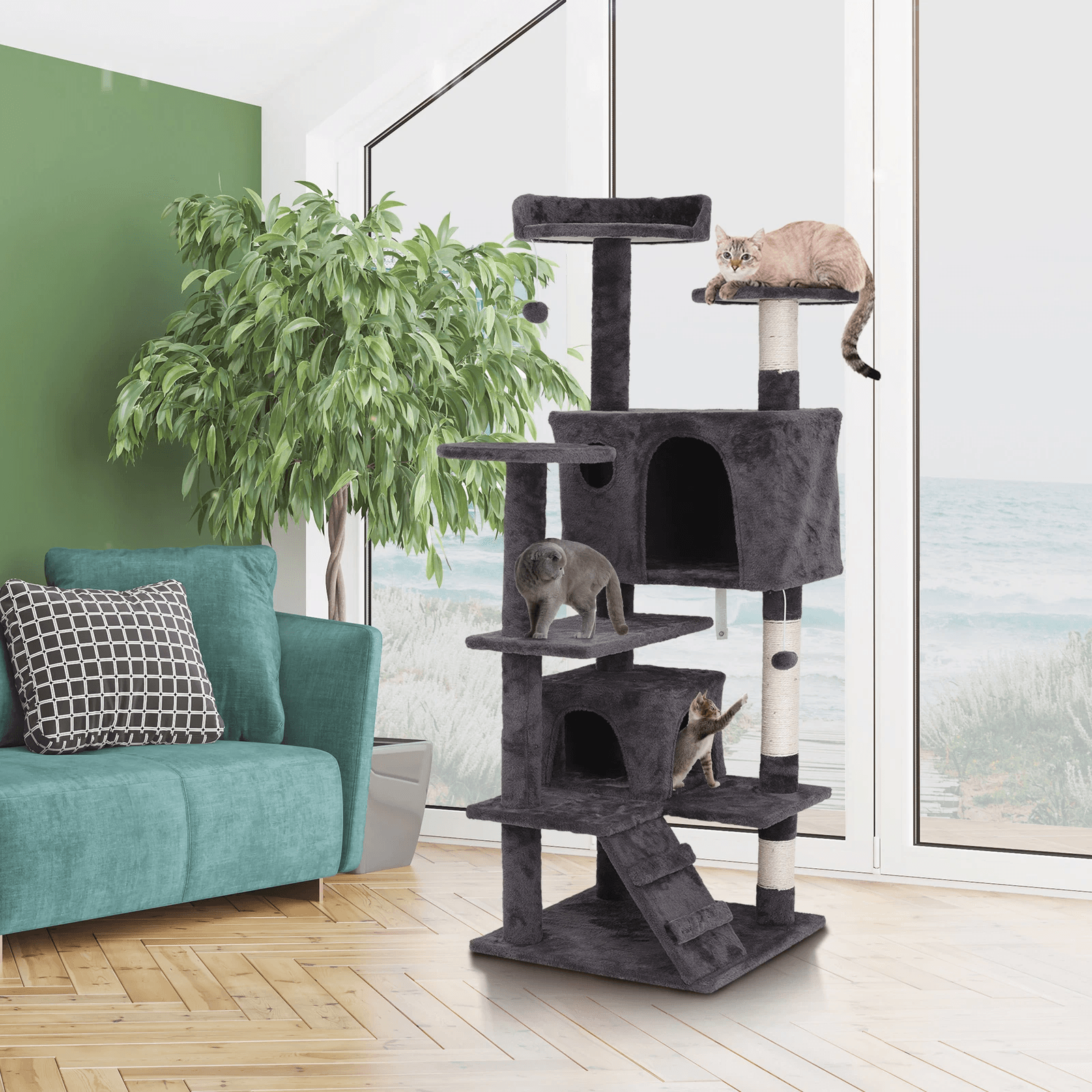 Sturdy Cat Tree Tower Activity Center Large Playing Condo House For Rest Multi Level Sisal Scratchi 4