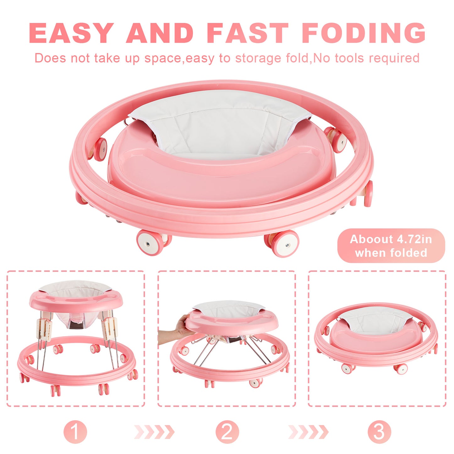 Height Adjustable Baby Walker Foldable MultiFunction AntiRollover Walker With Brake Design 3