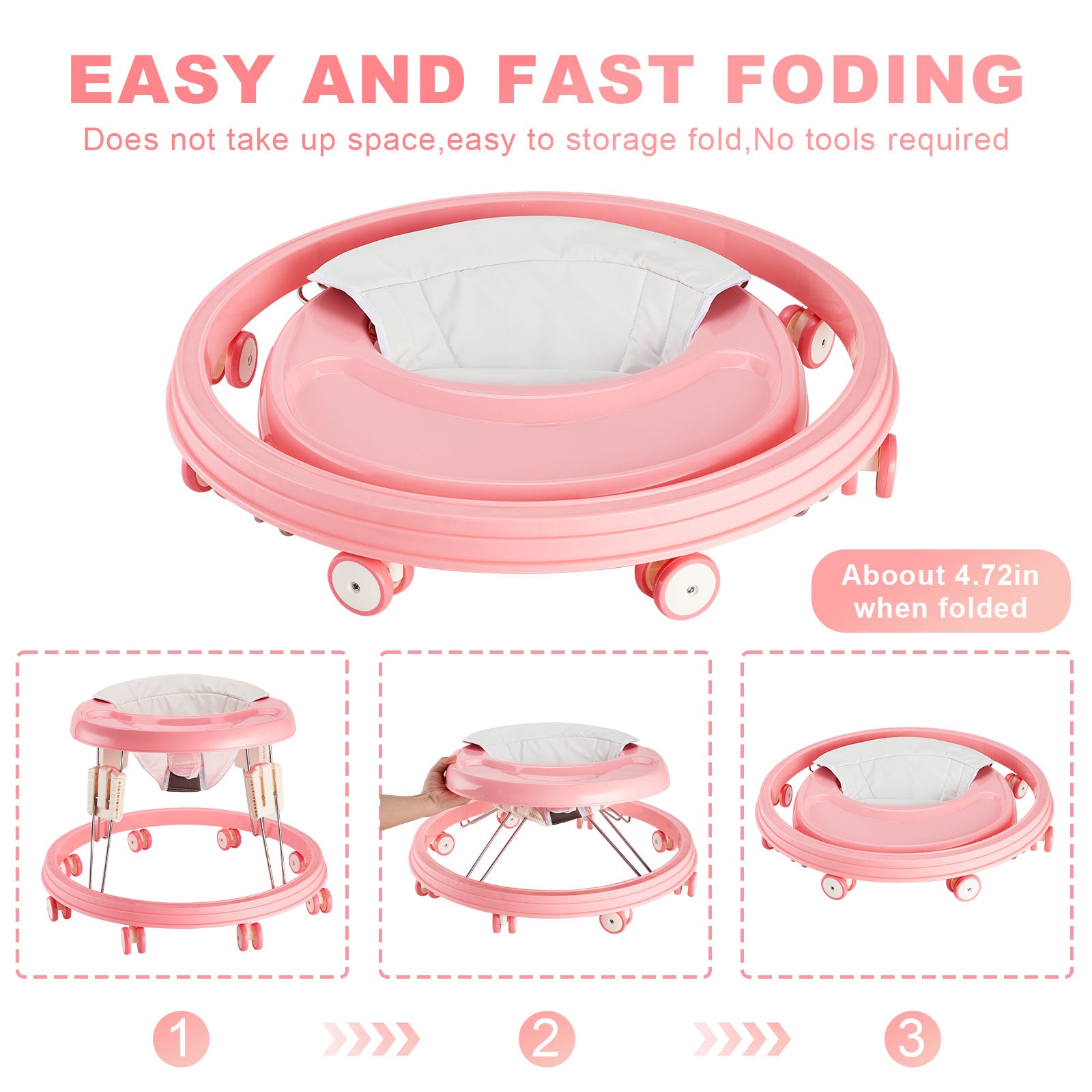Height Adjustable Baby Walker Foldable MultiFunction AntiRollover Walker With Brake Design 3