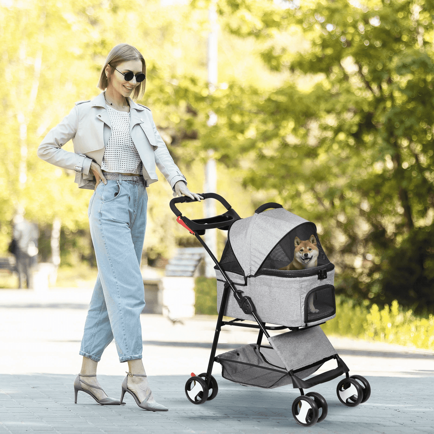 3in1 Foldable Pet Stroller Detachable Carrier Car Seat Cat Dog Strollers For Travel Lightweight Dur 5