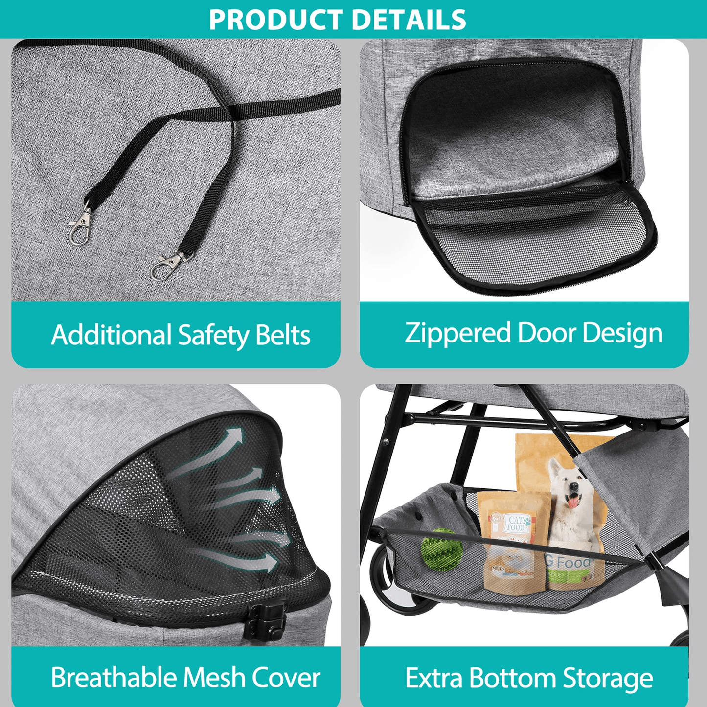 3in1 Foldable Pet Stroller Detachable Carrier Car Seat Cat Dog Strollers For Travel Lightweight Dur 4