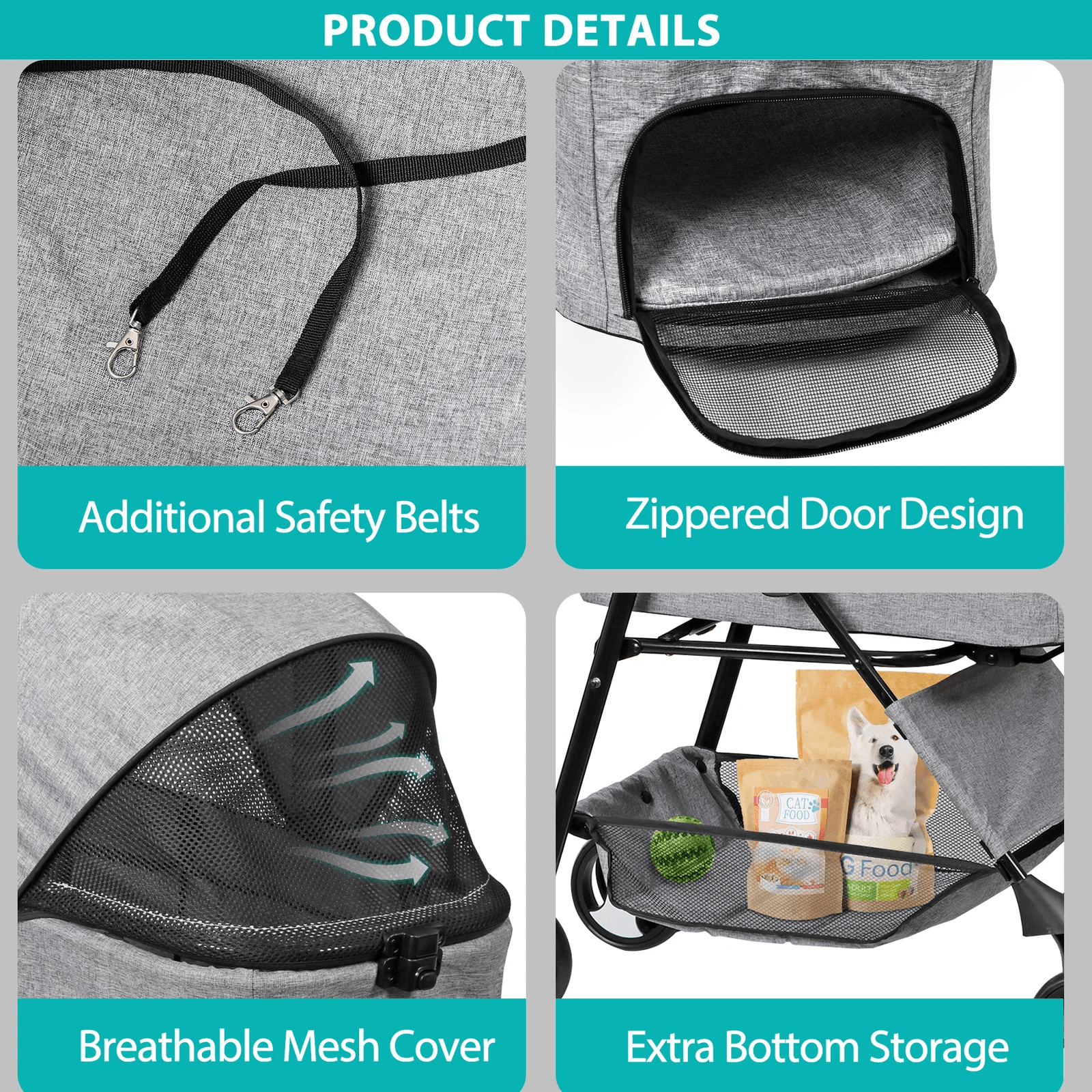 3in1 Foldable Pet Stroller Detachable Carrier Car Seat Cat Dog Strollers For Travel Lightweight Dur 4