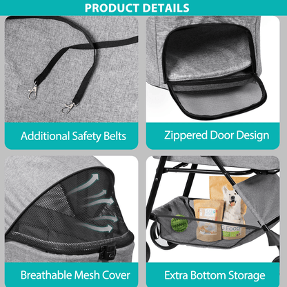 3in1 Foldable Pet Stroller Detachable Carrier Car Seat Cat Dog Strollers For Travel Lightweight Dur 4