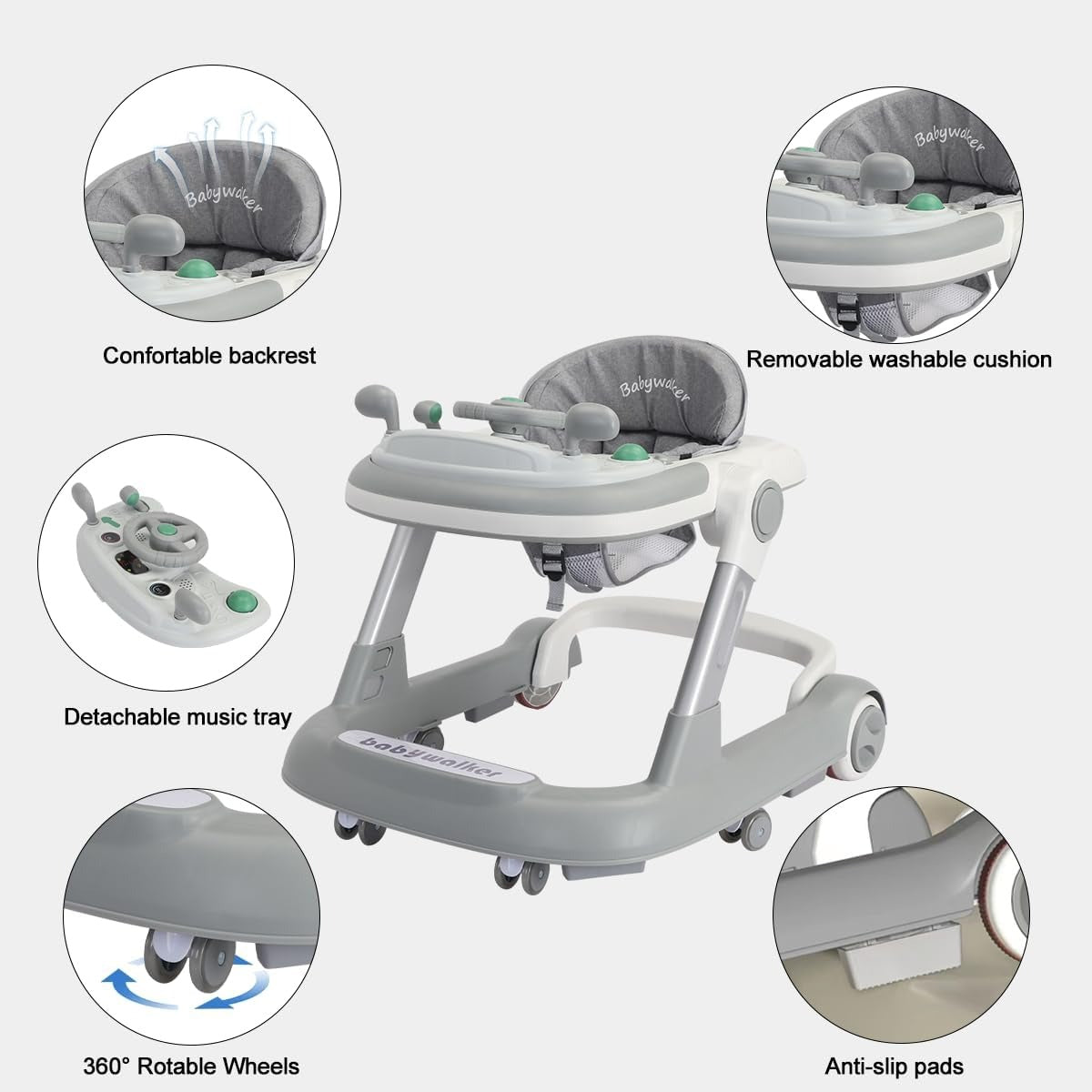 Toddler Baby Push Walker With Removable Music Tray Foldable Design And Feeding Tray 5