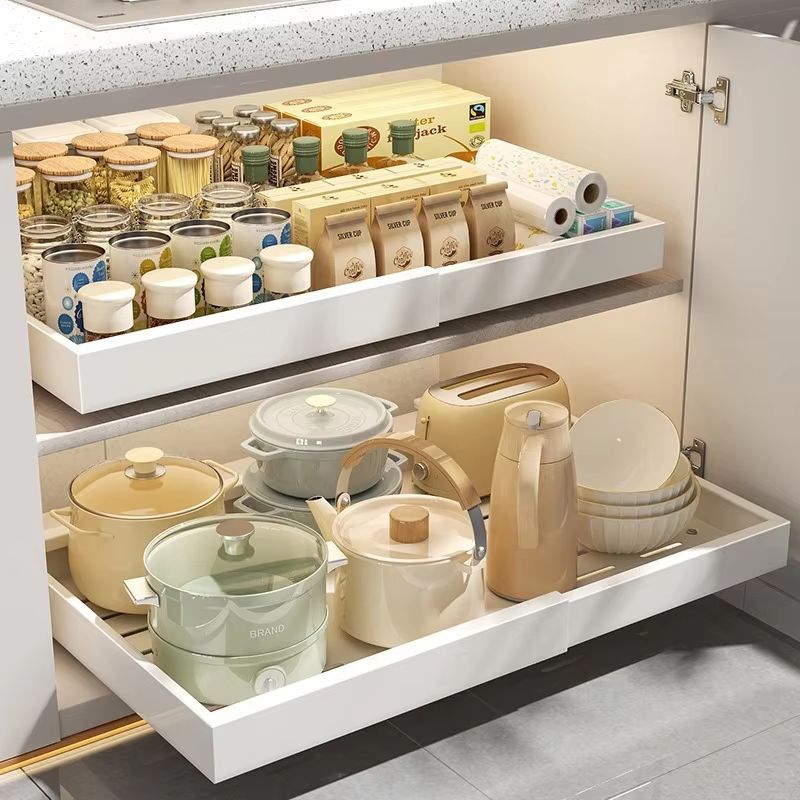 Retractable Kitchen Drawer Storage Rack With Slide Rails