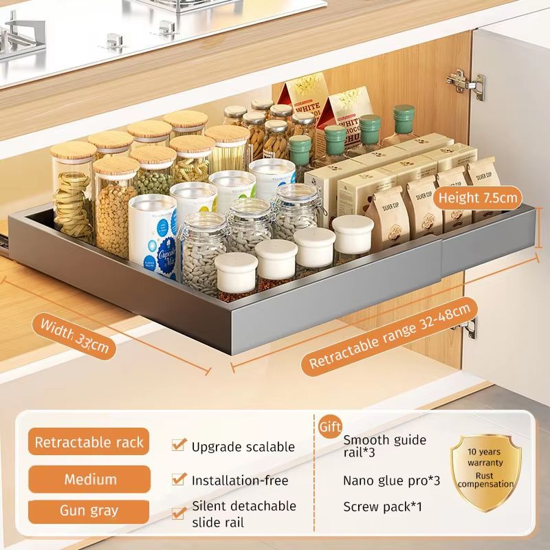 Retractable Kitchen Drawer Storage Rack With Slide Rails 12