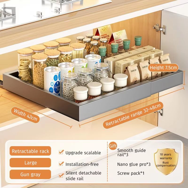Retractable Kitchen Drawer Storage Rack With Slide Rails 13