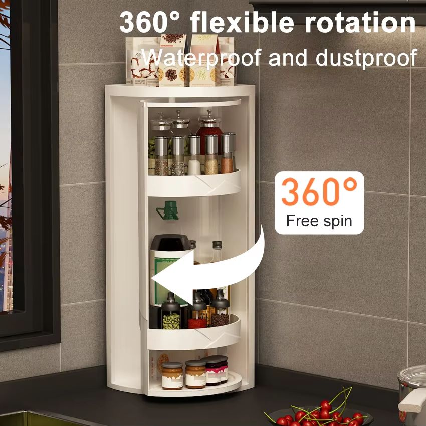 Rotating Corner Spice Rack And Condiment Organizer Shelf 2