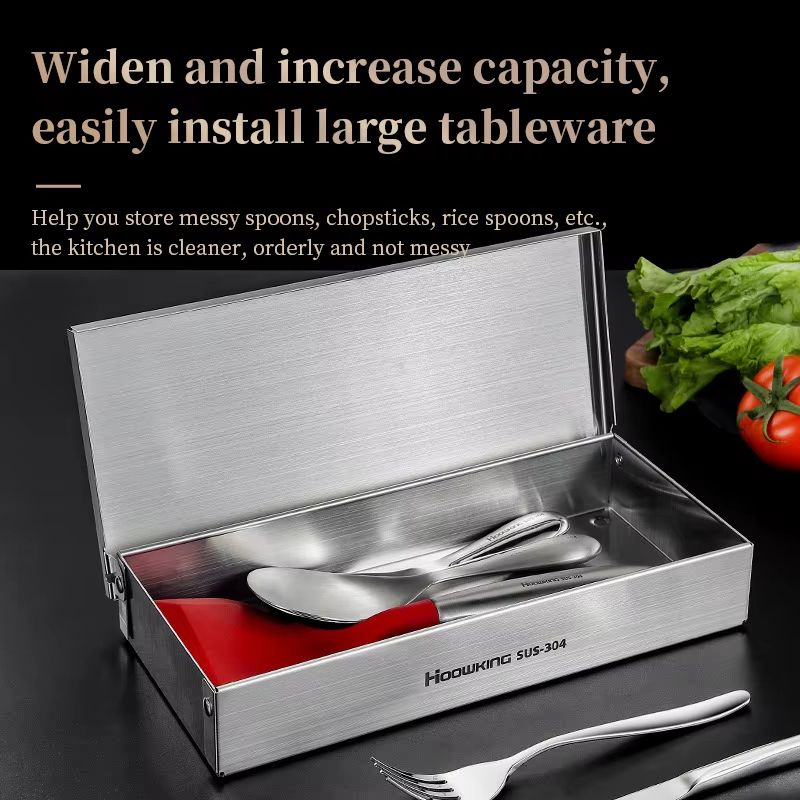 Stainless Steel Travel Cutlery Storage Box With Lid 1