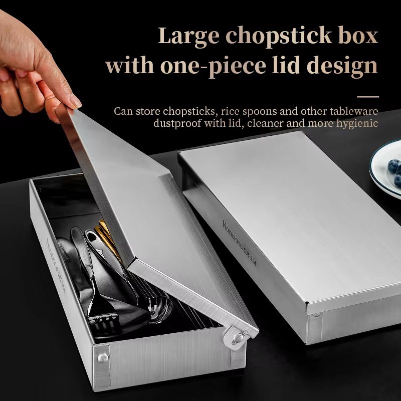 Stainless Steel Travel Cutlery Storage Box With Lid 3