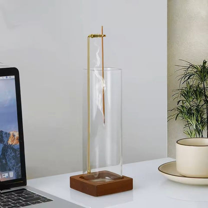 Wooden Incense Holder with Glass Ash Catcher
