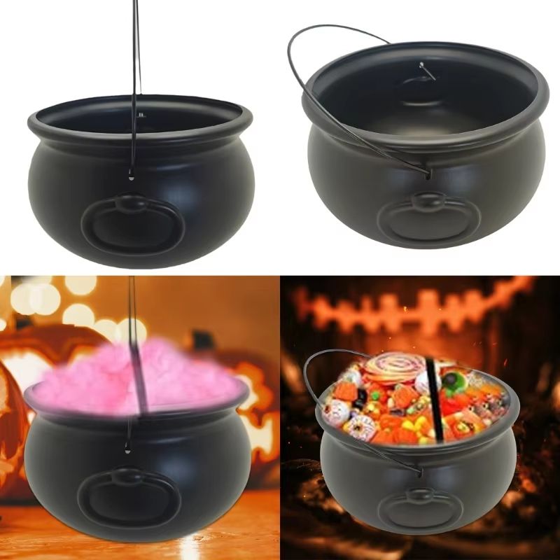 Large Black Cauldron Kettle Candy Bowl for Halloween