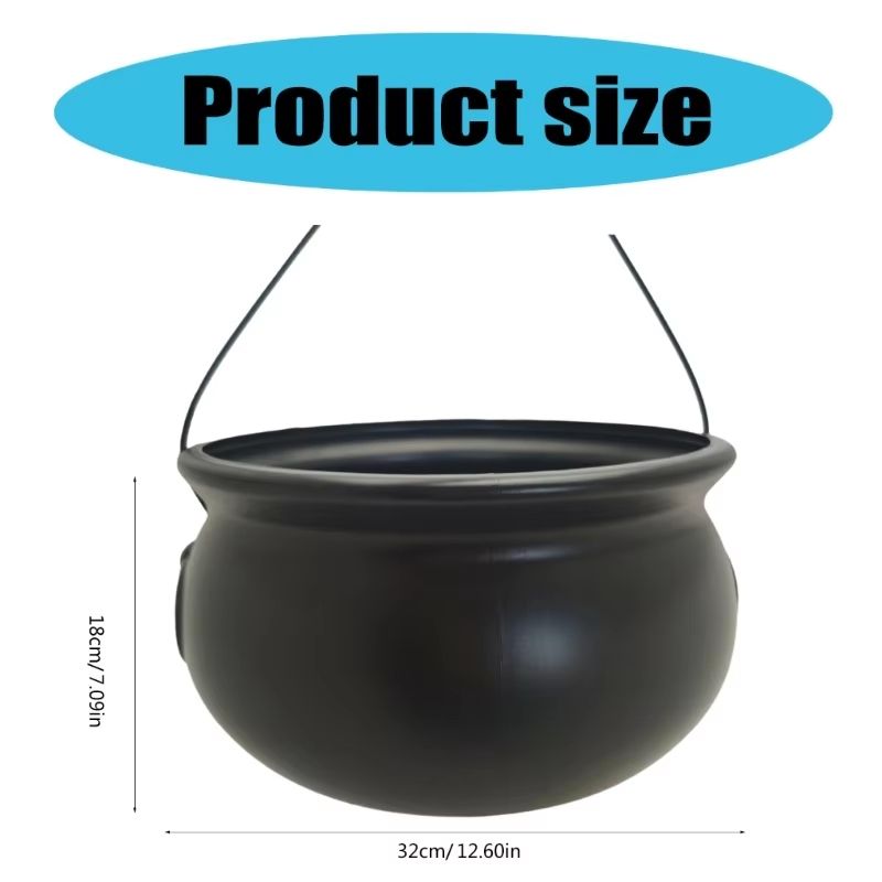 Large Black Cauldron Kettle Candy Bowl For Halloween 5
