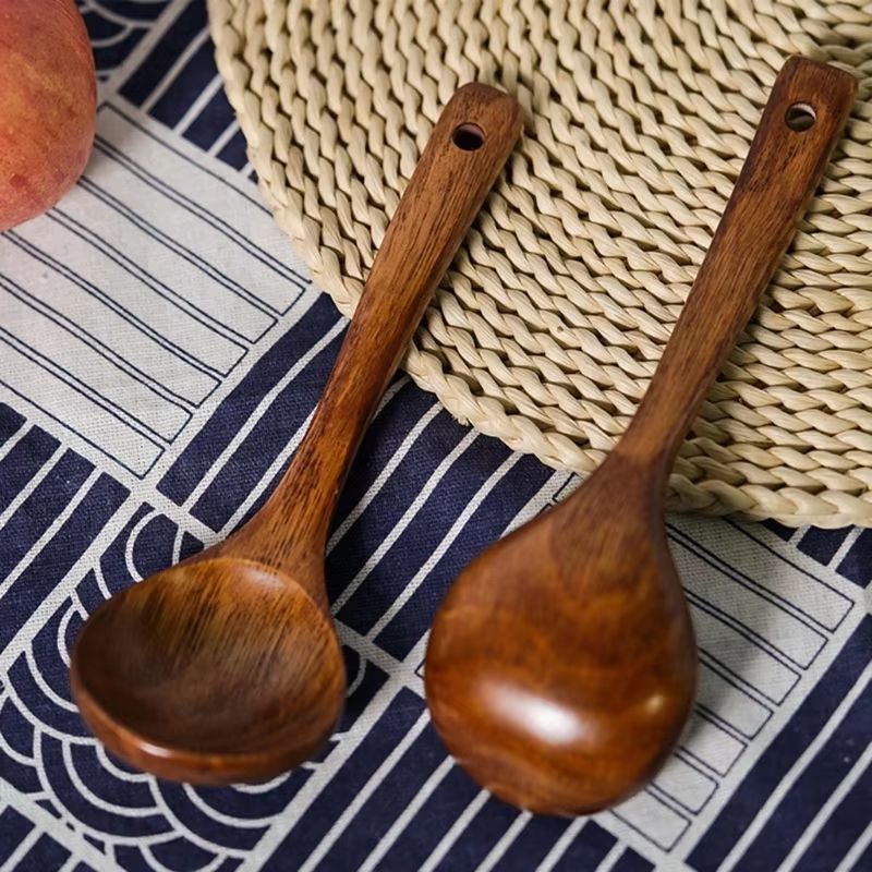 LongHandle Wooden Soup Spoon Ladle For Cooking  Serving 4