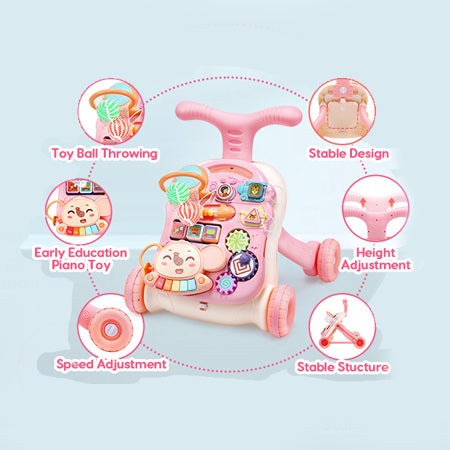 Baby Walker, Adjustable Speed for Toddlers, Sit & Stand, Removable Game Tray Music Learning Toy