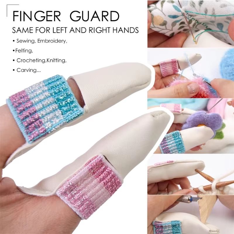 Leather Finger Protector Thimbles for Knitting Crochet and Embroidery (2-Piece Set)
