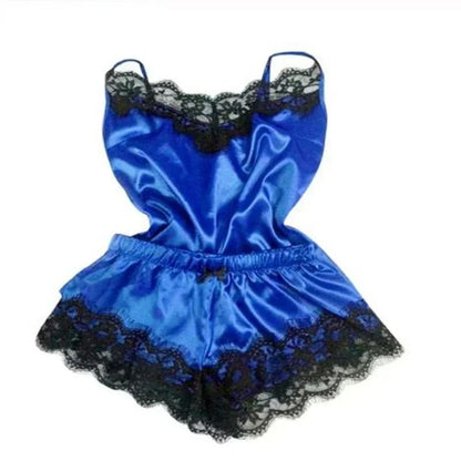 Womens Lace Satin Pajama Set With V Neck Top And Shorts 9