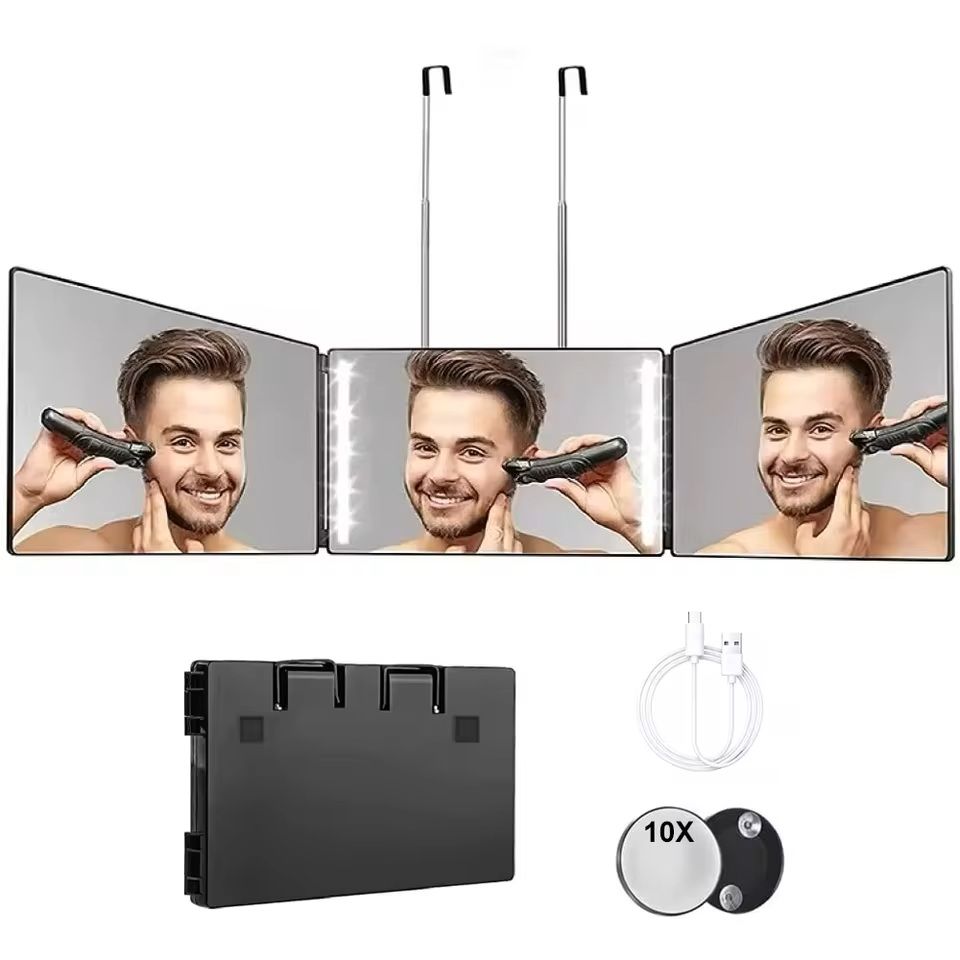 360 Travel Trifold Vanity Makeup  Hair Styling Mirror With Adjustable Telescoping Hook 3