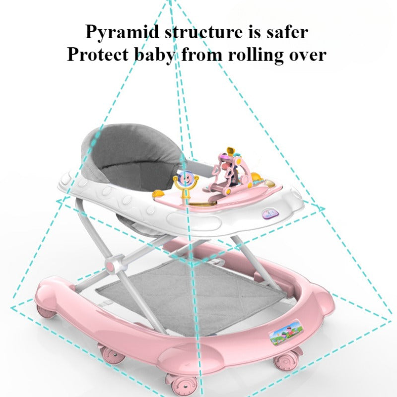 Push Handle Baby Push Walker with Music Light Spinning Toy, Safety Brake Floor Mats, Baby Walker Anti slip Dining Tray